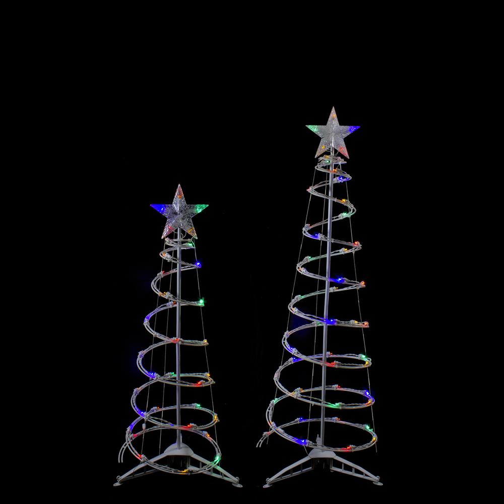 Set of 2 LED Lighted Multi-Color Outdoor Spiral Christmas Cone Trees 3'  4'. Picture 3