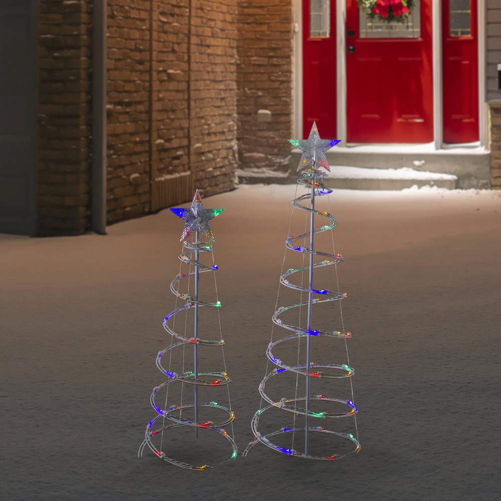 Set of 2 LED Lighted Multi-Color Outdoor Spiral Christmas Cone Trees 3'  4'. Picture 2