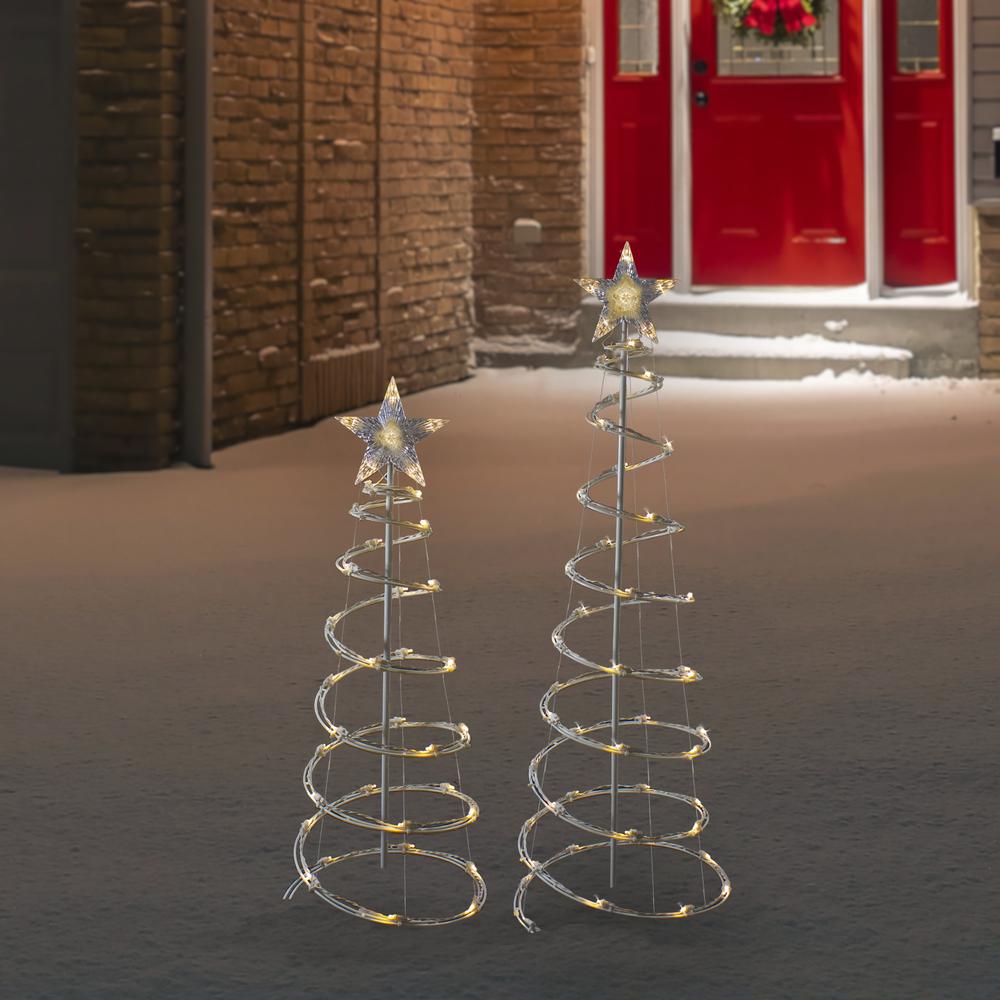 Set of 2 LED Lighted Warm White Outdoor Spiral Christmas Cone Trees 3'  4'. Picture 2