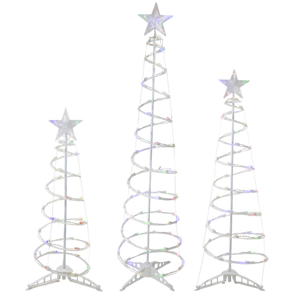 Set of 3 LED Lighted Multi-Color Outdoor Spiral Christmas Cone Trees 3'  4'  and 6'. Picture 1