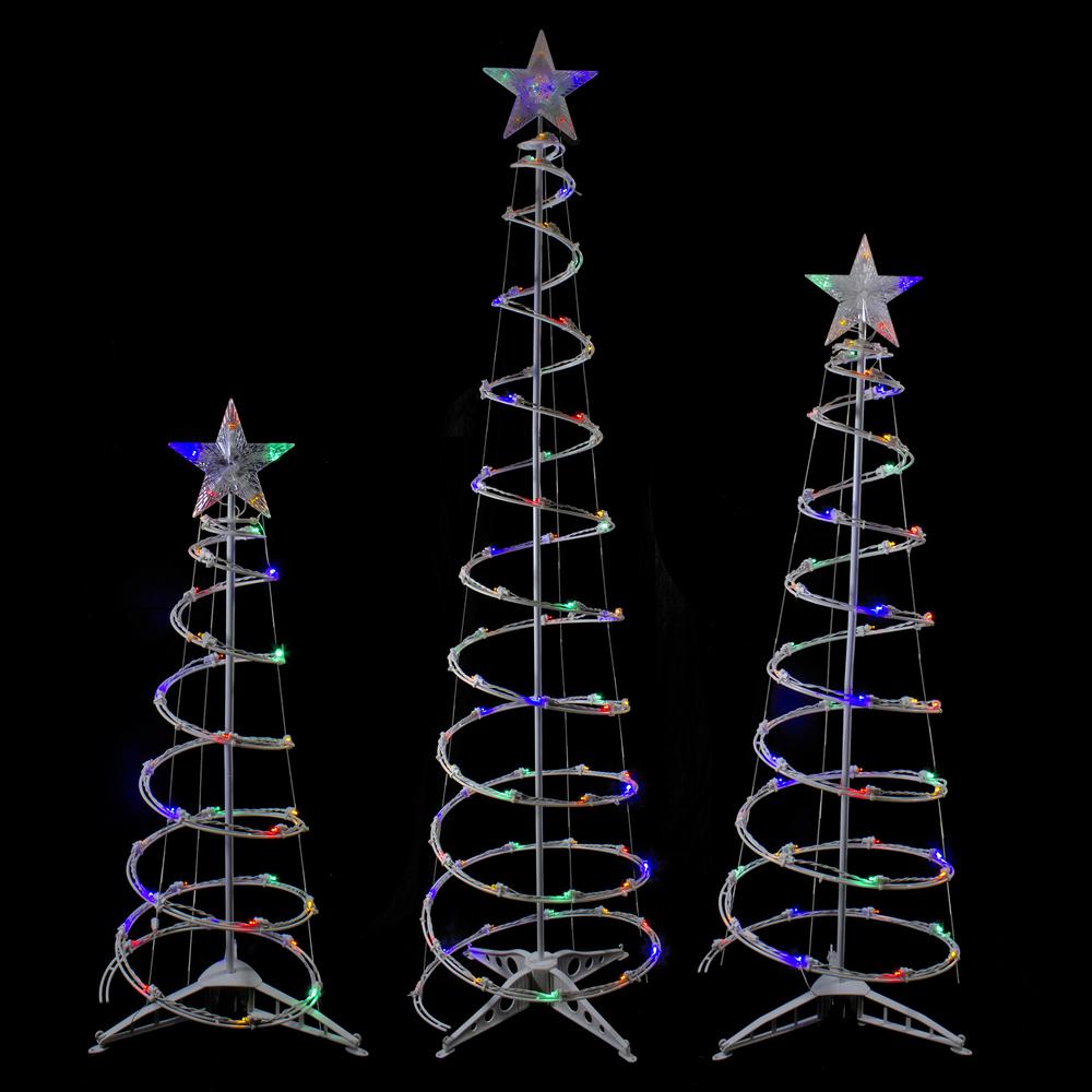 Set of 3 LED Lighted Multi-Color Outdoor Spiral Christmas Cone Trees 3'  4'  and 6'. Picture 3