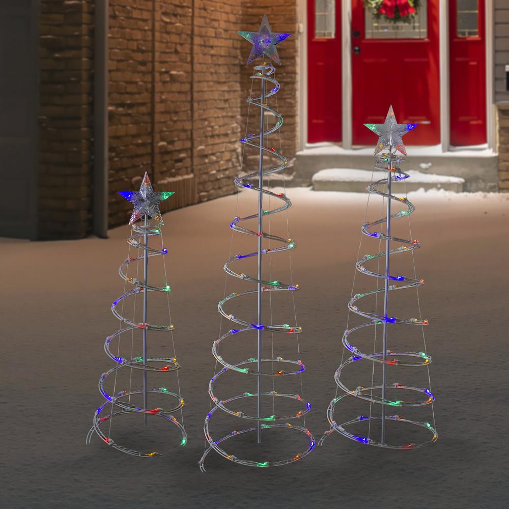 Set of 3 LED Lighted Multi-Color Outdoor Spiral Christmas Cone Trees 3'  4'  and 6'. Picture 2