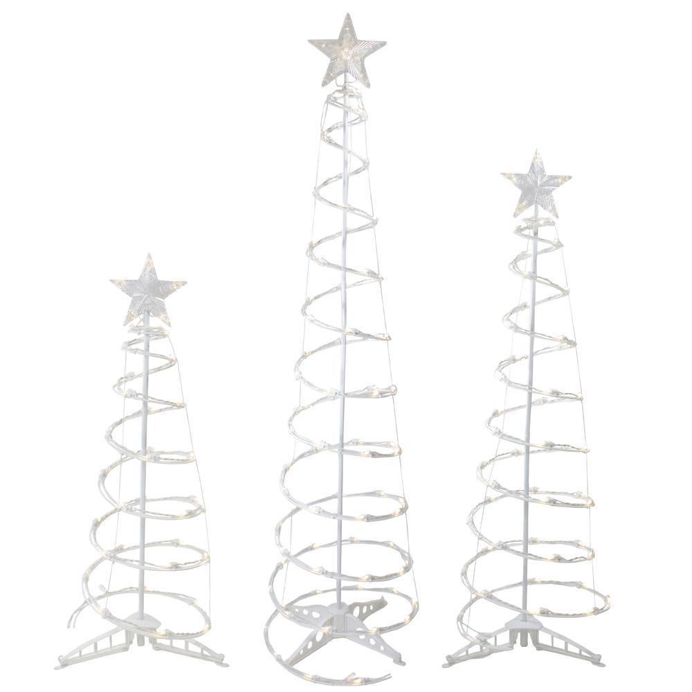 Set of 3 LED Lighted Warm White Outdoor Spiral Christmas Cone Trees 3'  4'  and 6'. Picture 1