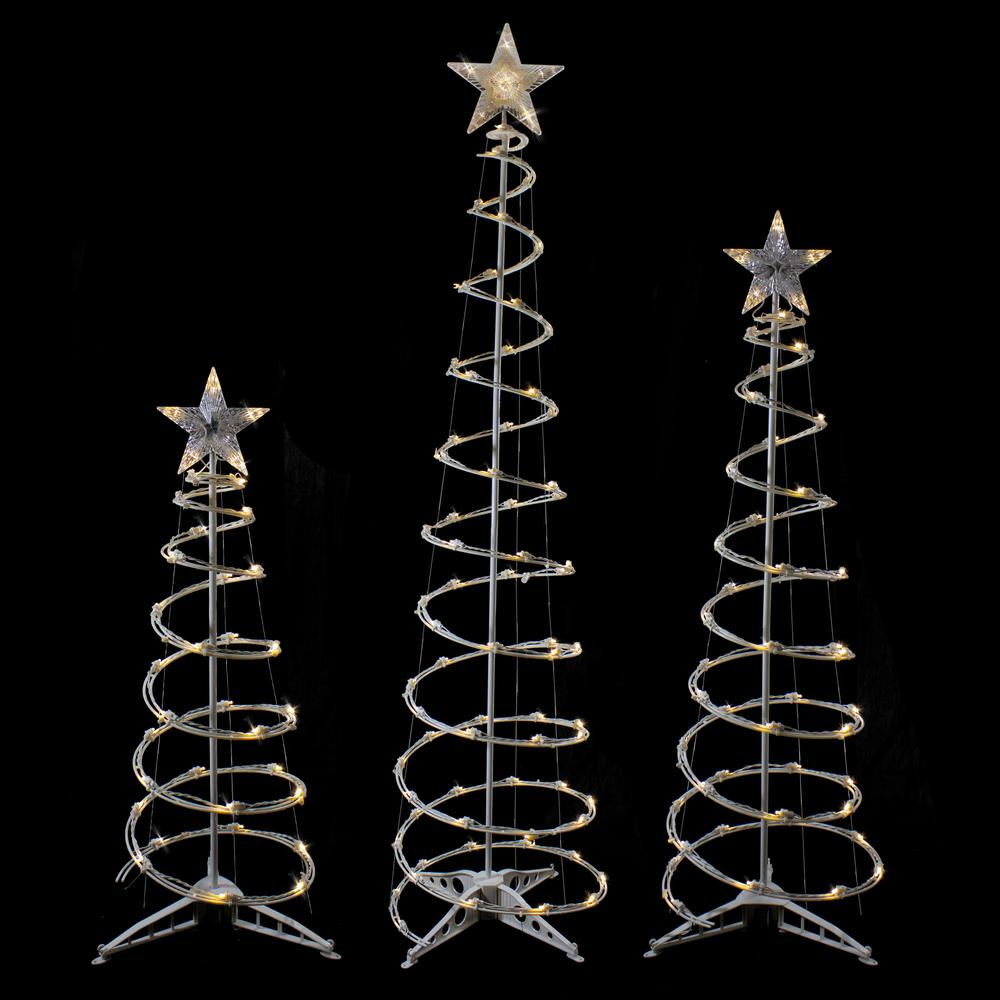 Set of 3 LED Lighted Warm White Outdoor Spiral Christmas Cone Trees 3'  4'  and 6'. Picture 3