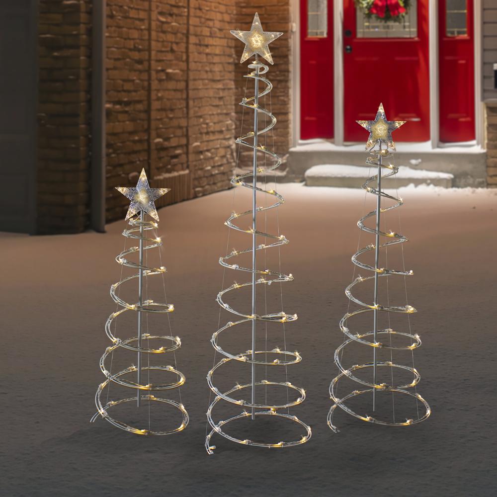 Set of 3 LED Lighted Warm White Outdoor Spiral Christmas Cone Trees 3'  4'  and 6'. Picture 2