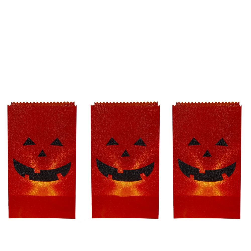 Set of 3 Jack-O-Lantern Halloween Luminary Pathway Markers - 5ft Black Wire. Picture 1