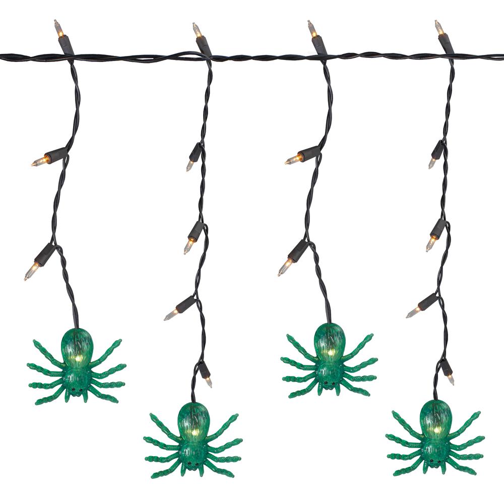 35ct Green Spider Halloween Icicle Lights- 3ft Black Wire. The main picture.