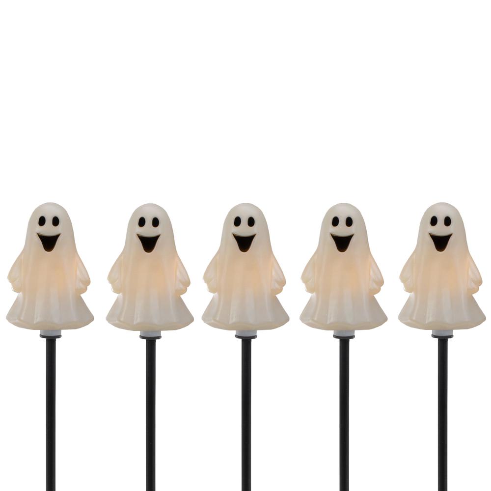 Set of 5 Ghost Shaped Halloween Pathway Markers - 3.75ft Black Wire. Picture 1