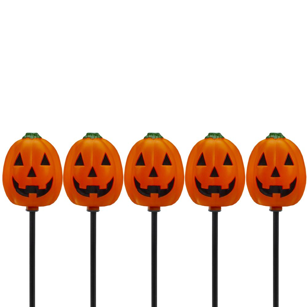 Set of 5 Jack-O-Lantern Shaped Halloween Pathway Markers - 3.75ft Black Wire. The main picture.