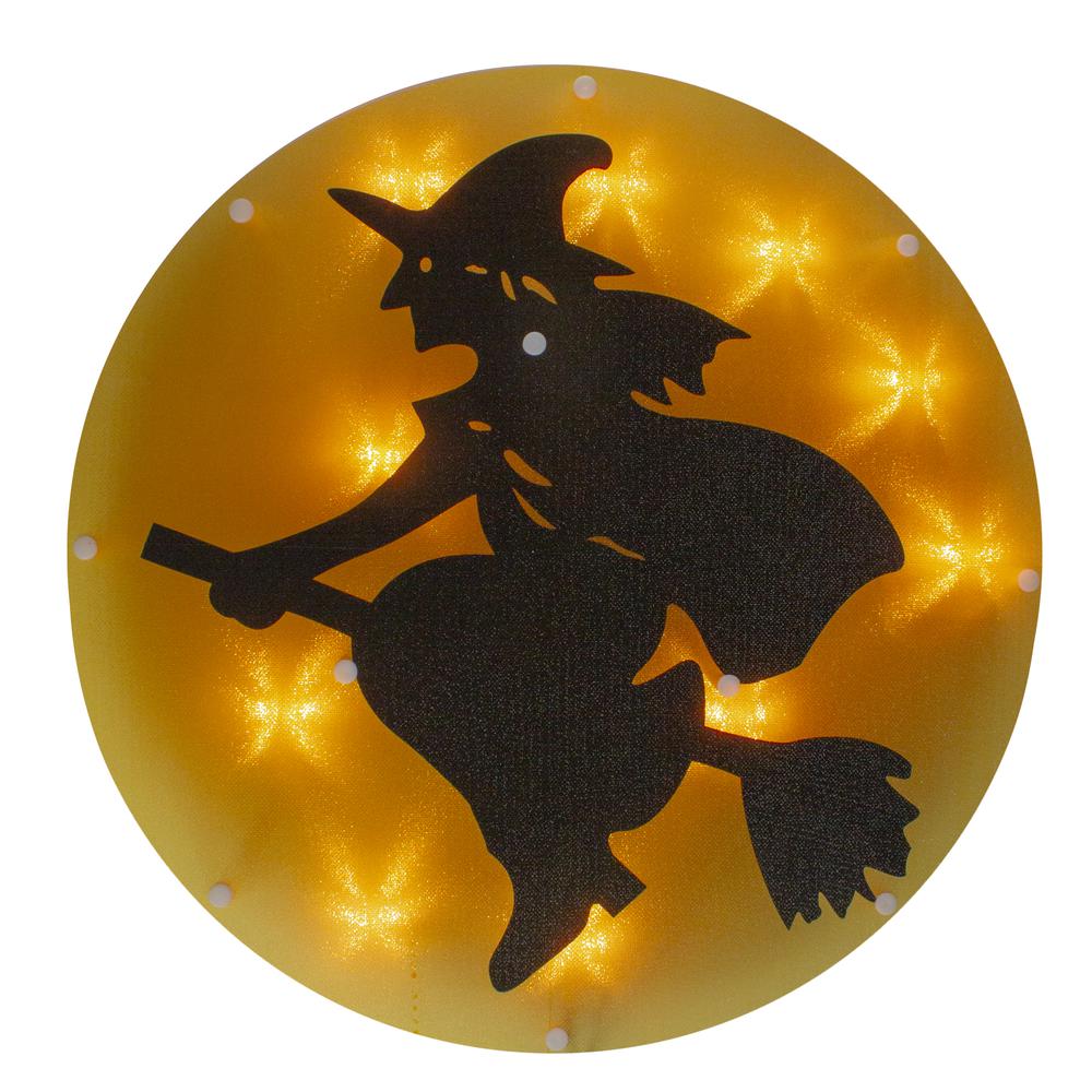 13.75" Lighted Witch on Broomstick Halloween Window Silhouette. Picture 1
