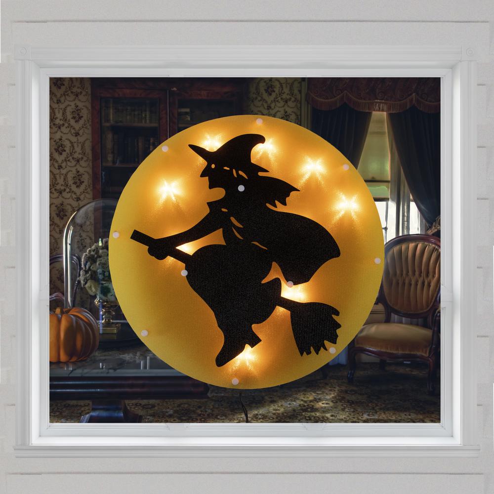 13.75" Lighted Witch on Broomstick Halloween Window Silhouette. Picture 2