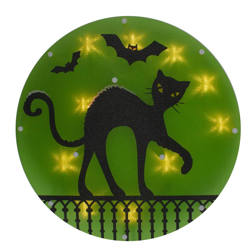 13.75" Lighted Black Cat Halloween Window Silhouette. Picture 1