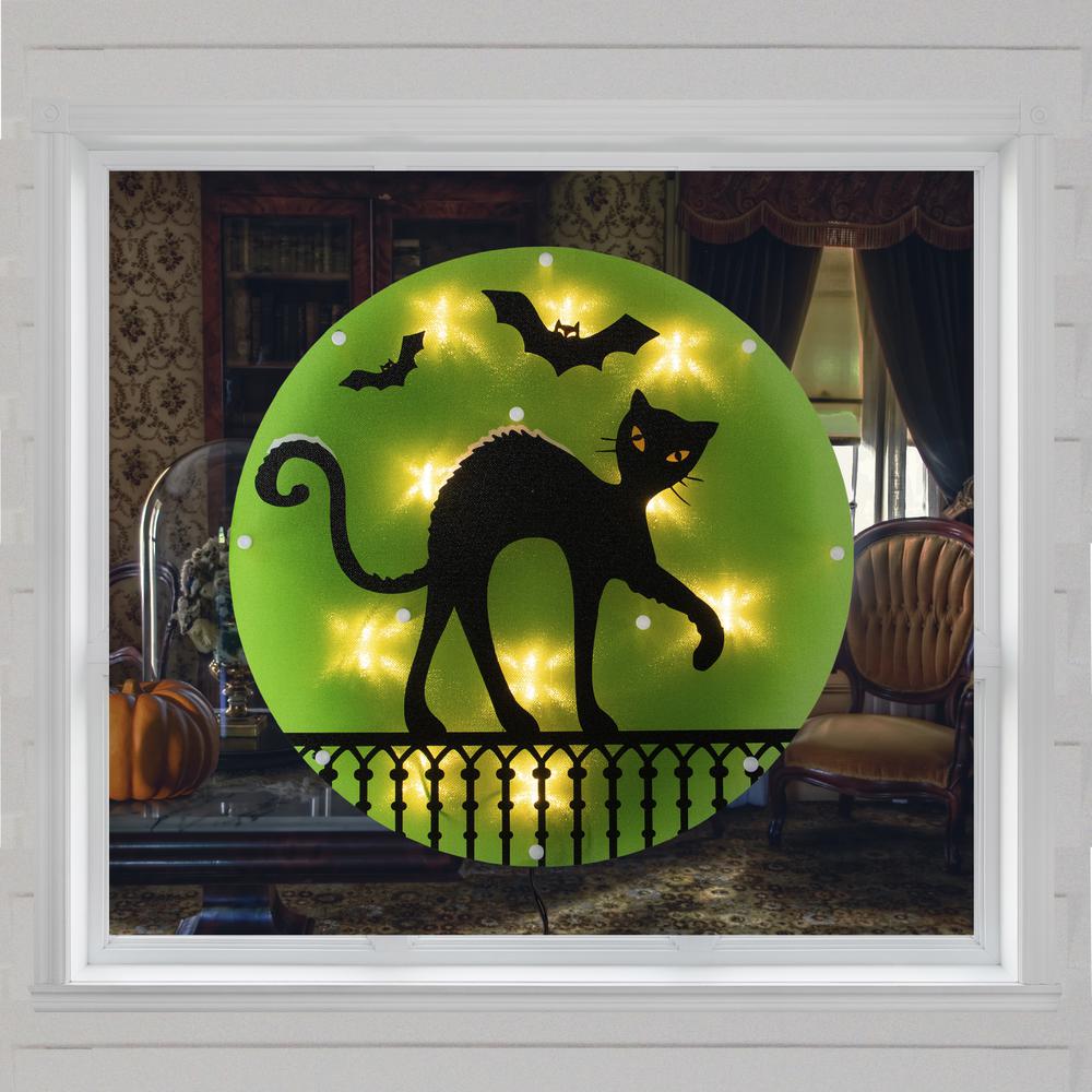 13.75" Lighted Black Cat Halloween Window Silhouette. Picture 2