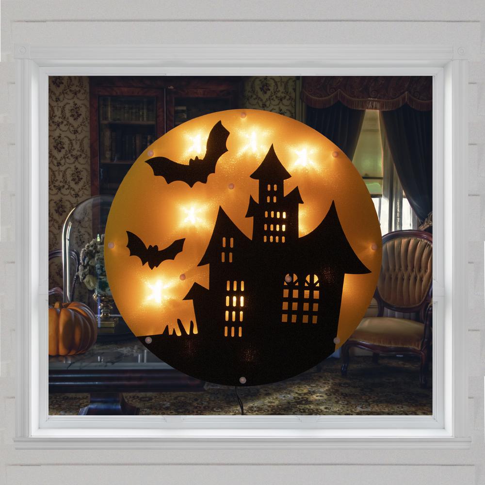 13.75" Lighted Haunted House Halloween Window Silhouette. Picture 2