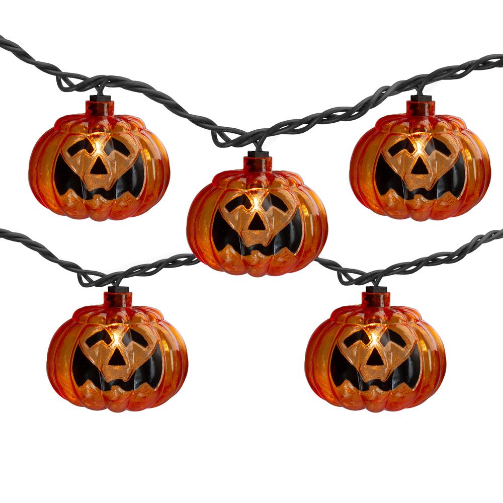 Set of 10 Jack O Lantern Shaped Halloween Lights  7.5ft Black Wire. Picture 1