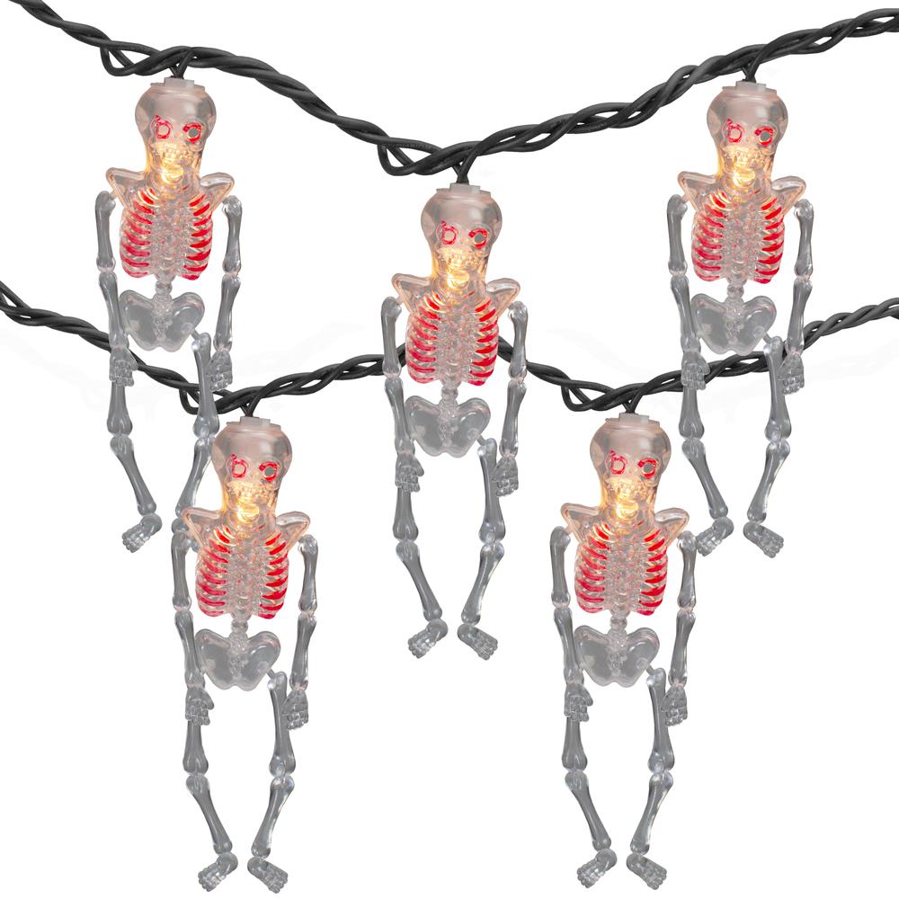 10ct Skeleton Halloween Lights - 7.5ft Black Wire. Picture 1