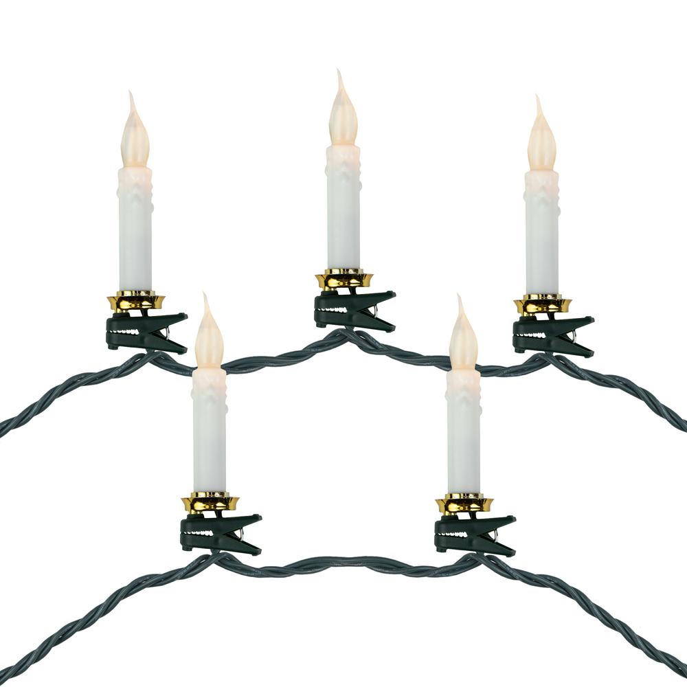 10ct Flickering LED Clip On Candle Christmas Lights  7' Green Wire. Picture 1