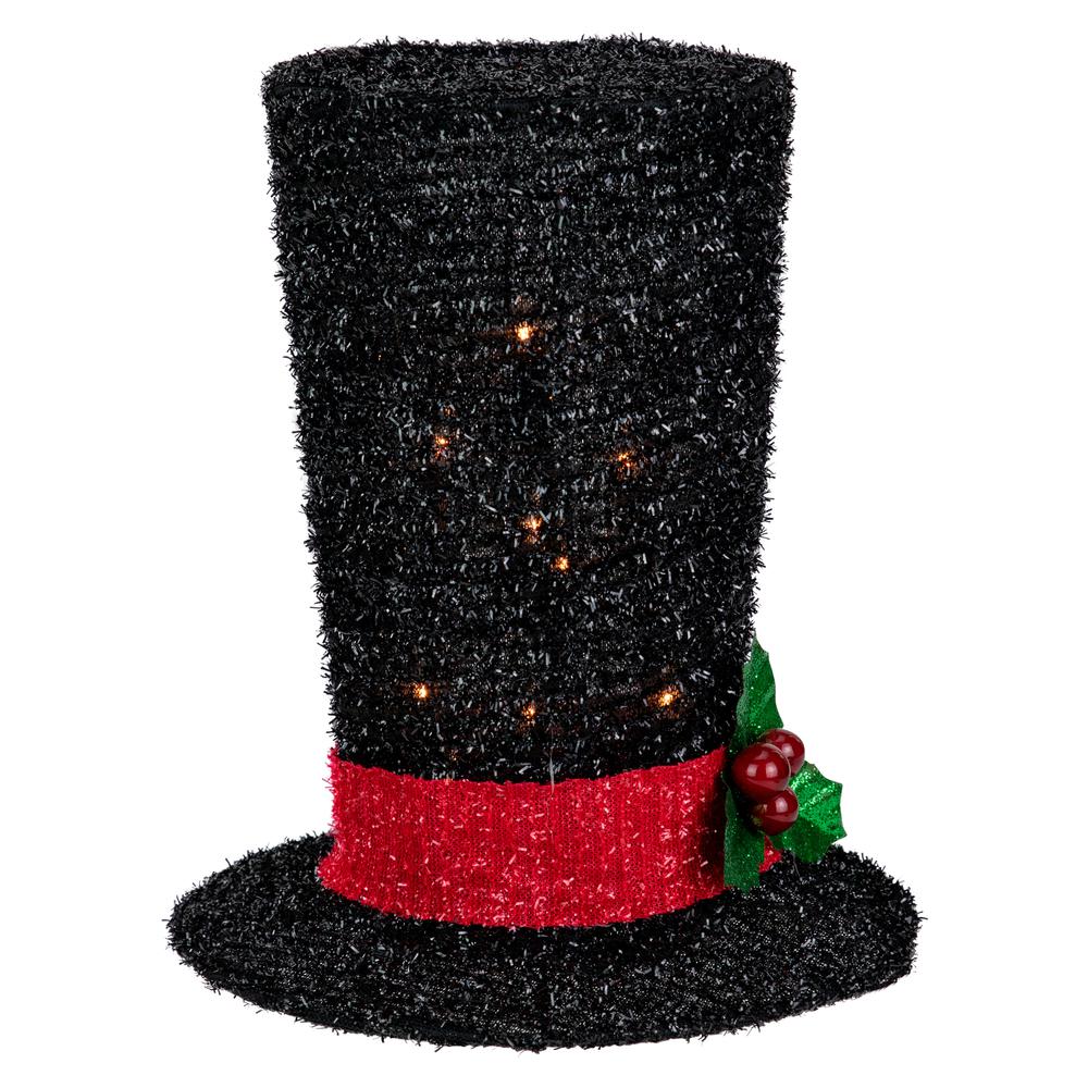 9.25" Lighted Black Tinsel Top Hat Christmas Tree Topper  Clear Lights. Picture 2