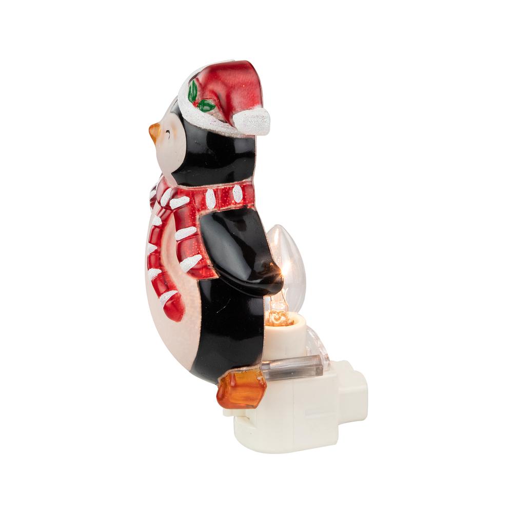 6" Black and Red Happy Penguin in Santa Hat Christmas Night Light. Picture 4