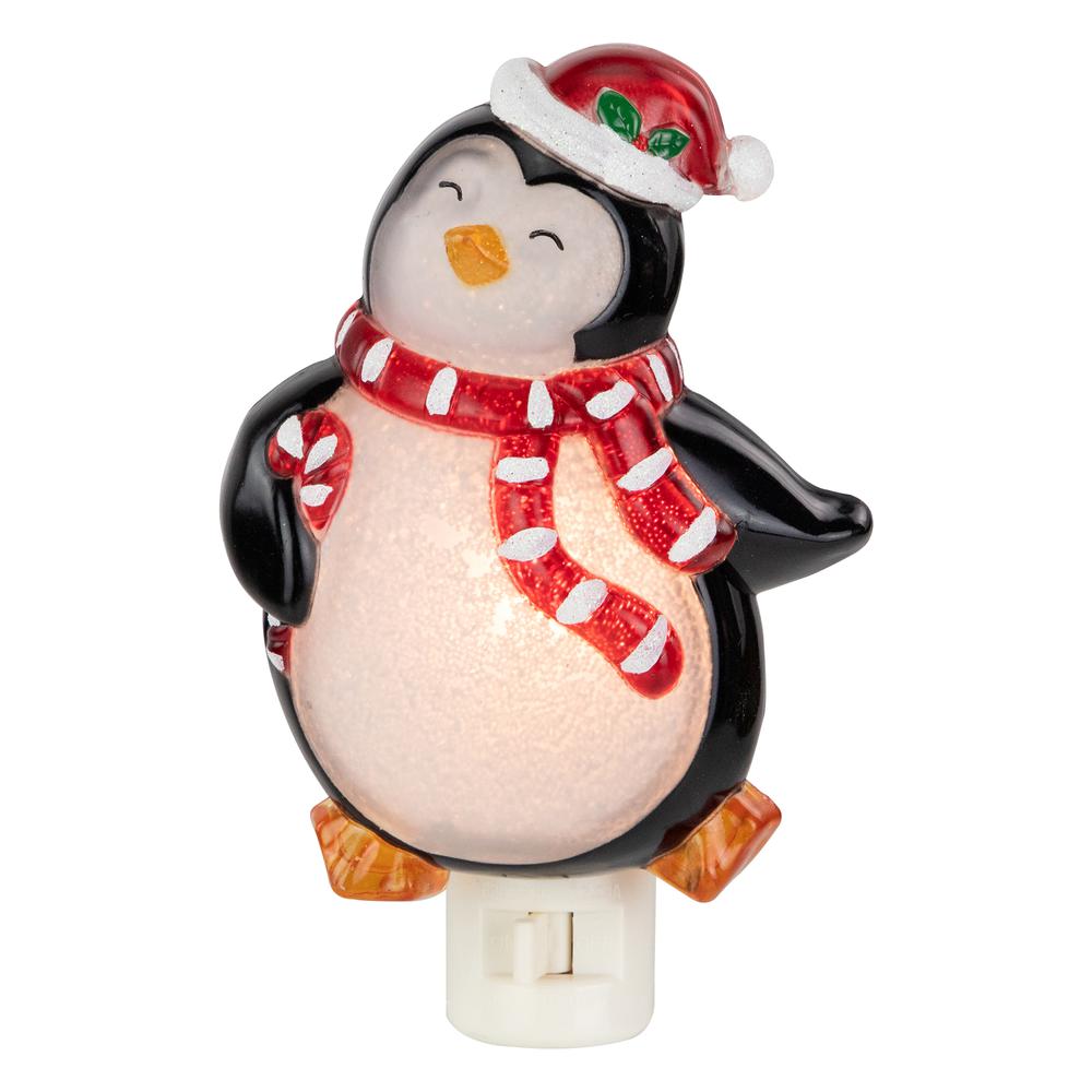 6" Black and Red Happy Penguin in Santa Hat Christmas Night Light. Picture 1