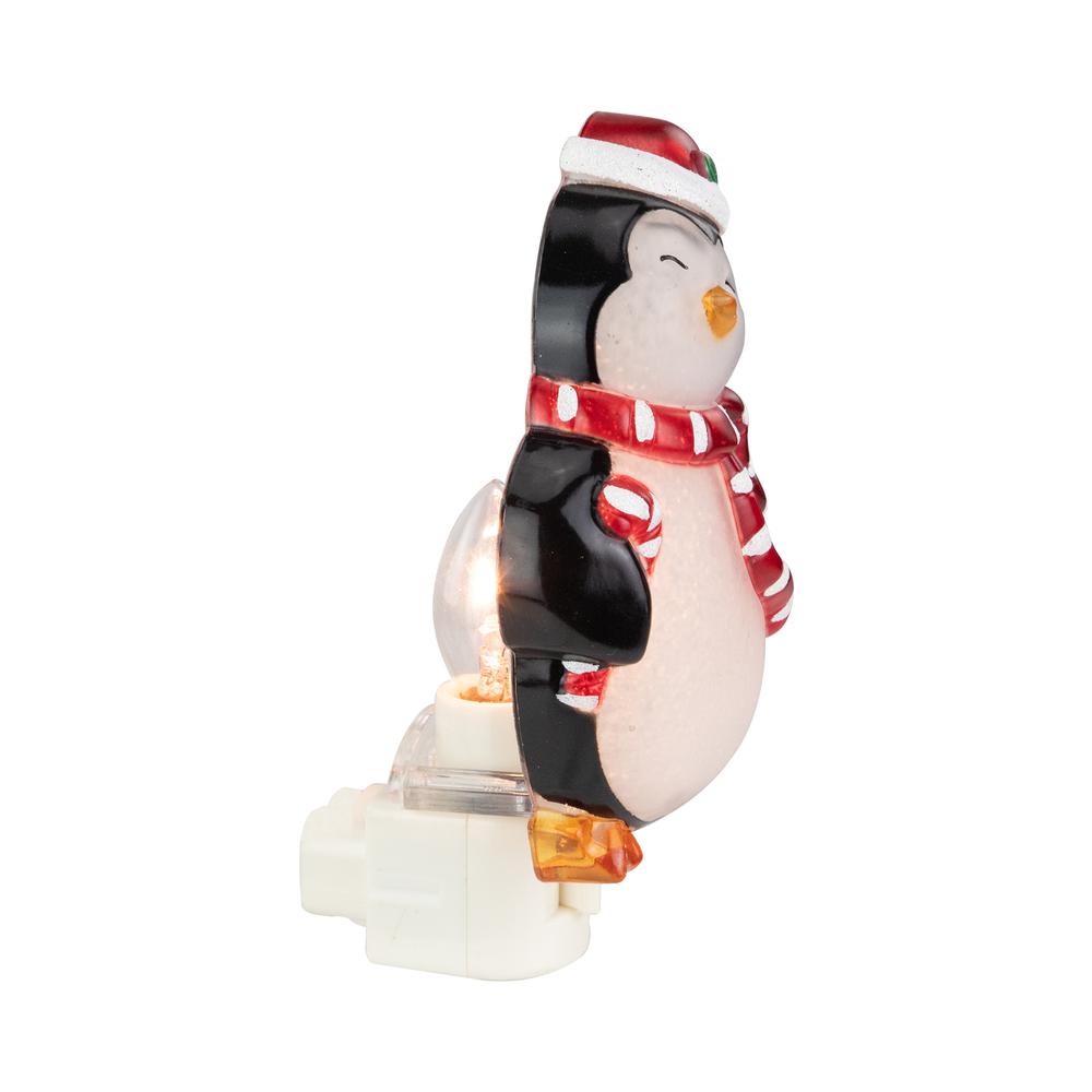 6" Black and Red Happy Penguin in Santa Hat Christmas Night Light. Picture 3