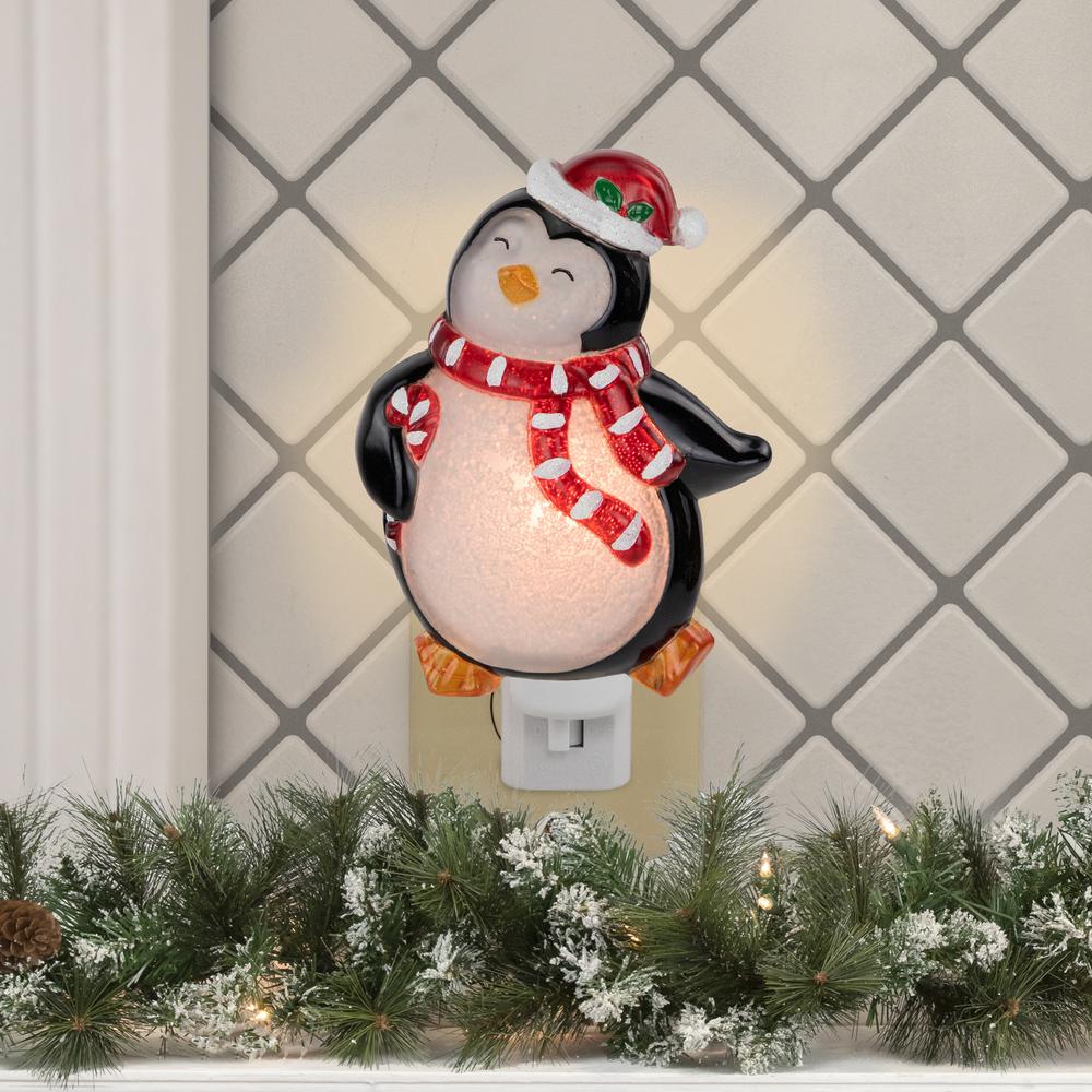 6" Black and Red Happy Penguin in Santa Hat Christmas Night Light. Picture 2