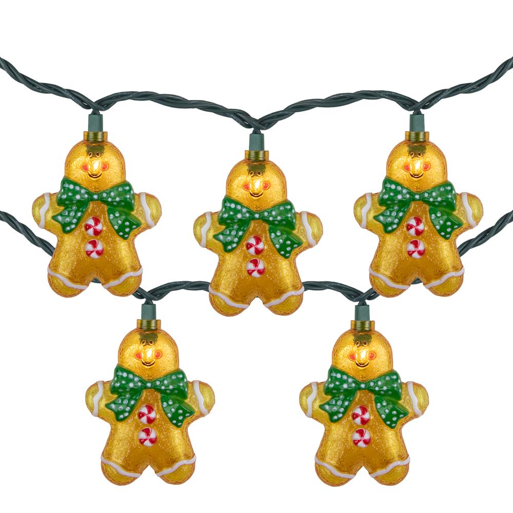 10ct Gingerbread Man Christmas Lights  Clear Lights  Green Wire. Picture 1