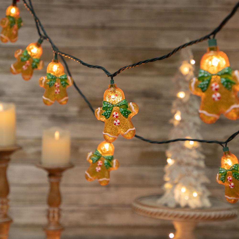 10ct Gingerbread Man Christmas Lights  Clear Lights  Green Wire. Picture 2