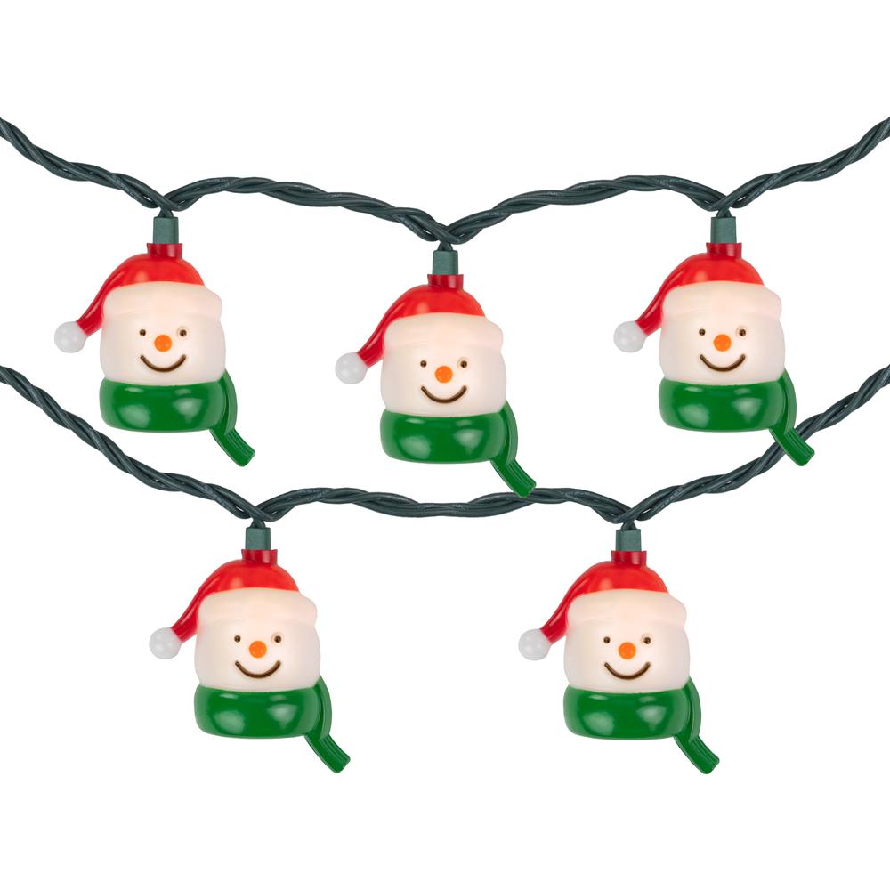 10 Count Snowman Heads with Scarves Christmas Light Set  7.5ft Green Wire. Picture 1