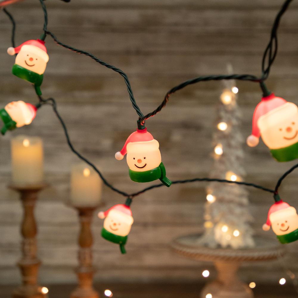 10 Count Snowman Heads with Scarves Christmas Light Set  7.5ft Green Wire. Picture 2