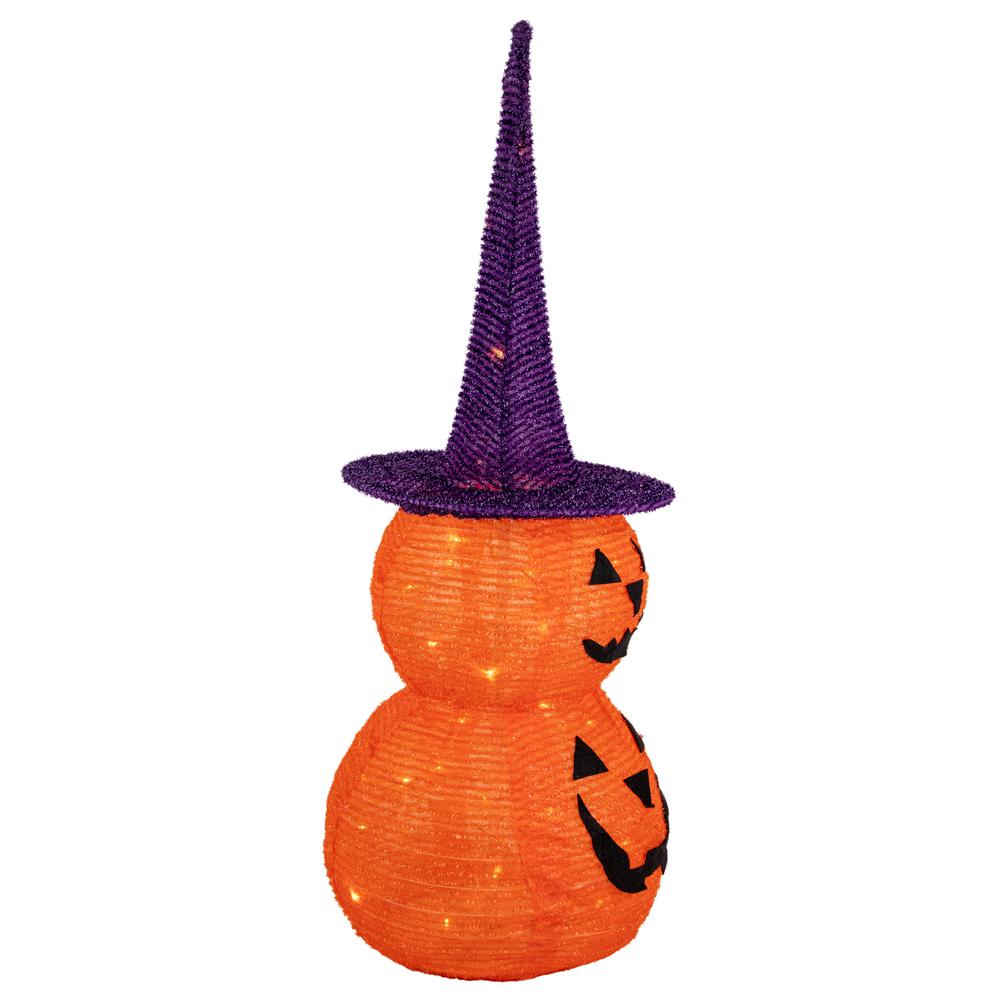 30" Pop Up Lighted Tinsel Stacked Jack-O-Lanterns Halloween Decoration. Picture 2