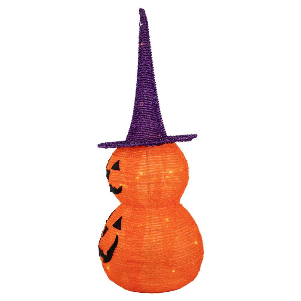 30" Pop Up Lighted Tinsel Stacked Jack-O-Lanterns Halloween Decoration. Picture 3