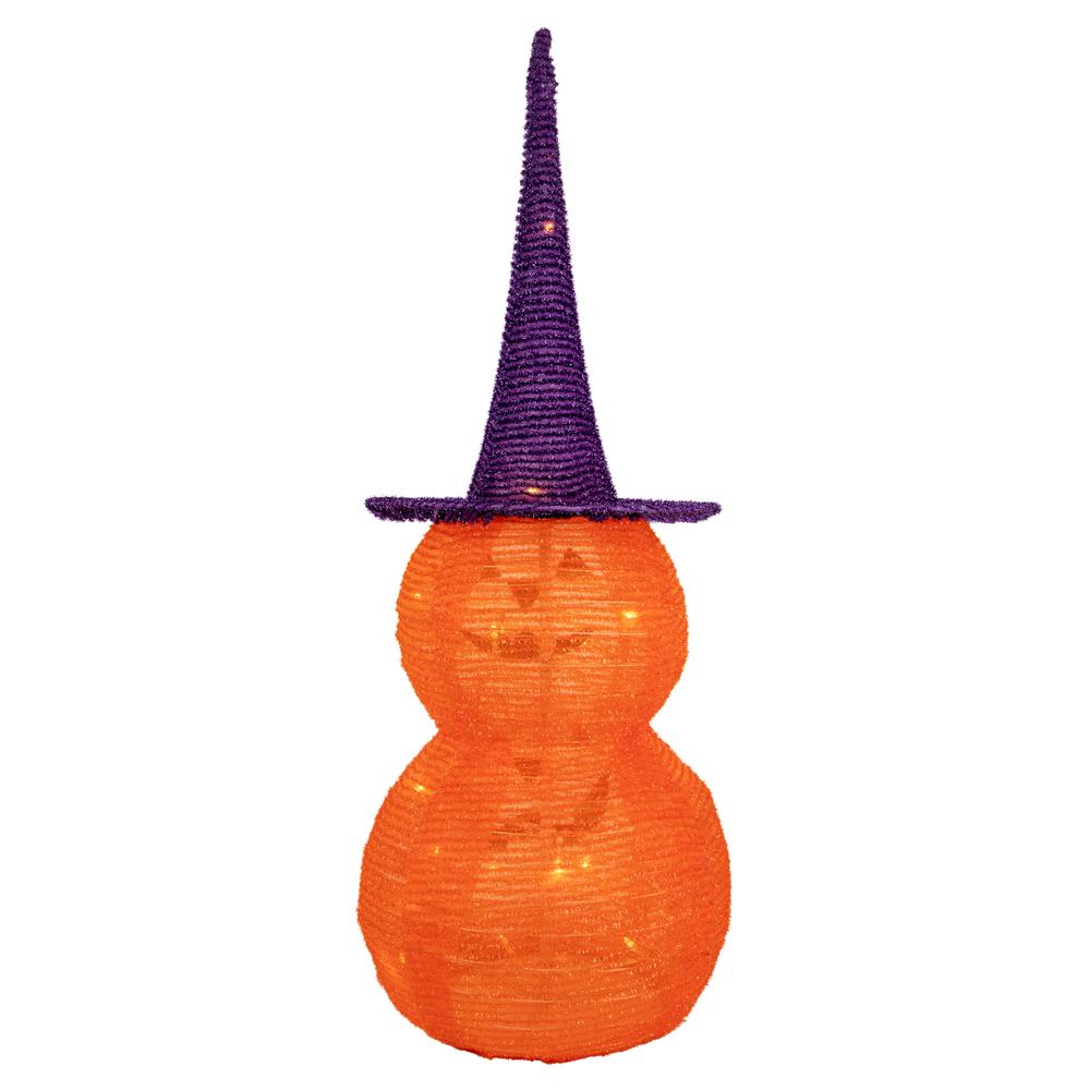30" Pop Up Lighted Tinsel Stacked Jack-O-Lanterns Halloween Decoration. Picture 4