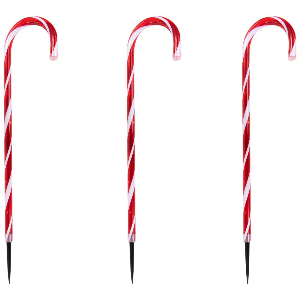 Set of 8 LED Red and White Candy Cane Pathway Markers 28". Picture 1