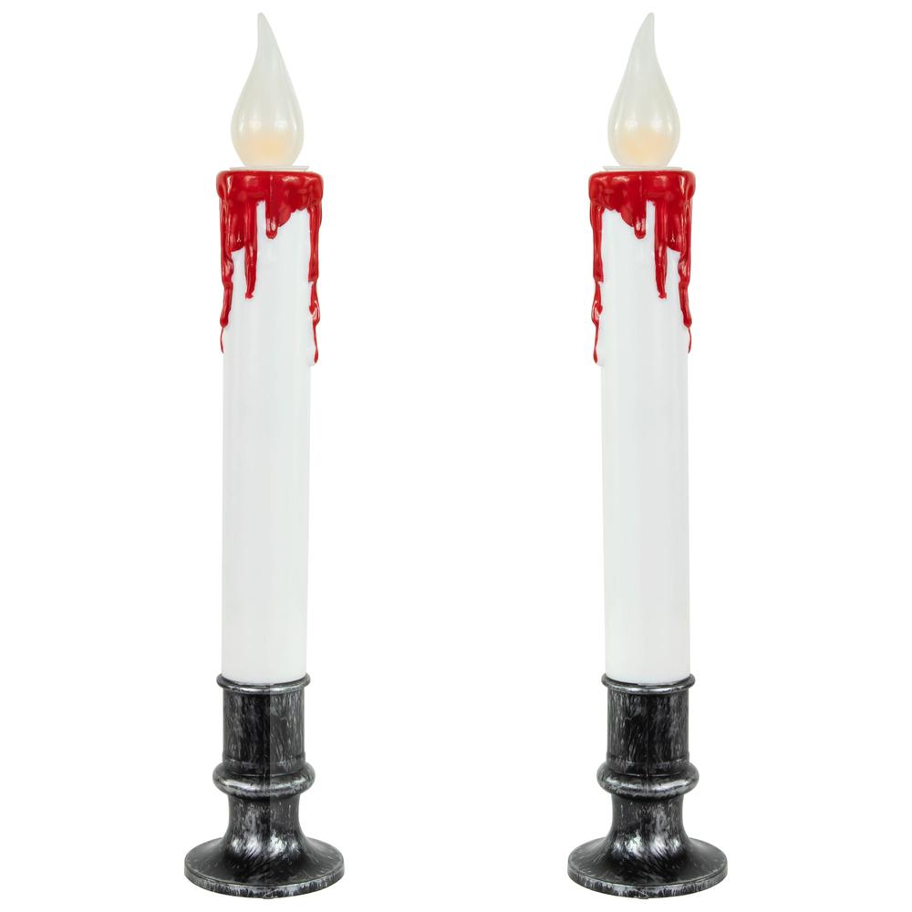 Set of 2 Pre-lit LED White and Red Halloween Candles 9". Picture 1