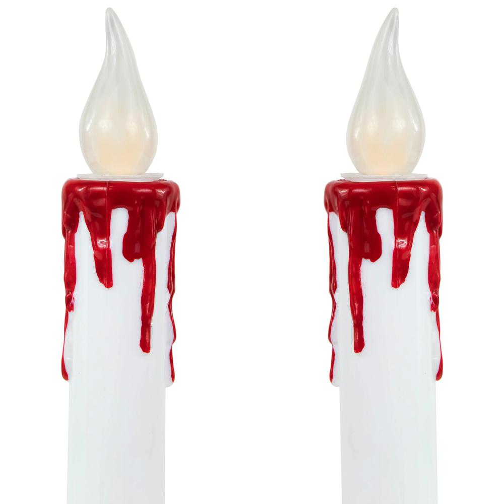 Set of 2 Pre-lit LED White and Red Halloween Candles 9". Picture 2