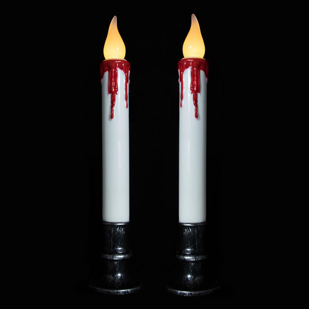 Set of 2 Pre-lit LED White and Red Halloween Candles 9". Picture 6