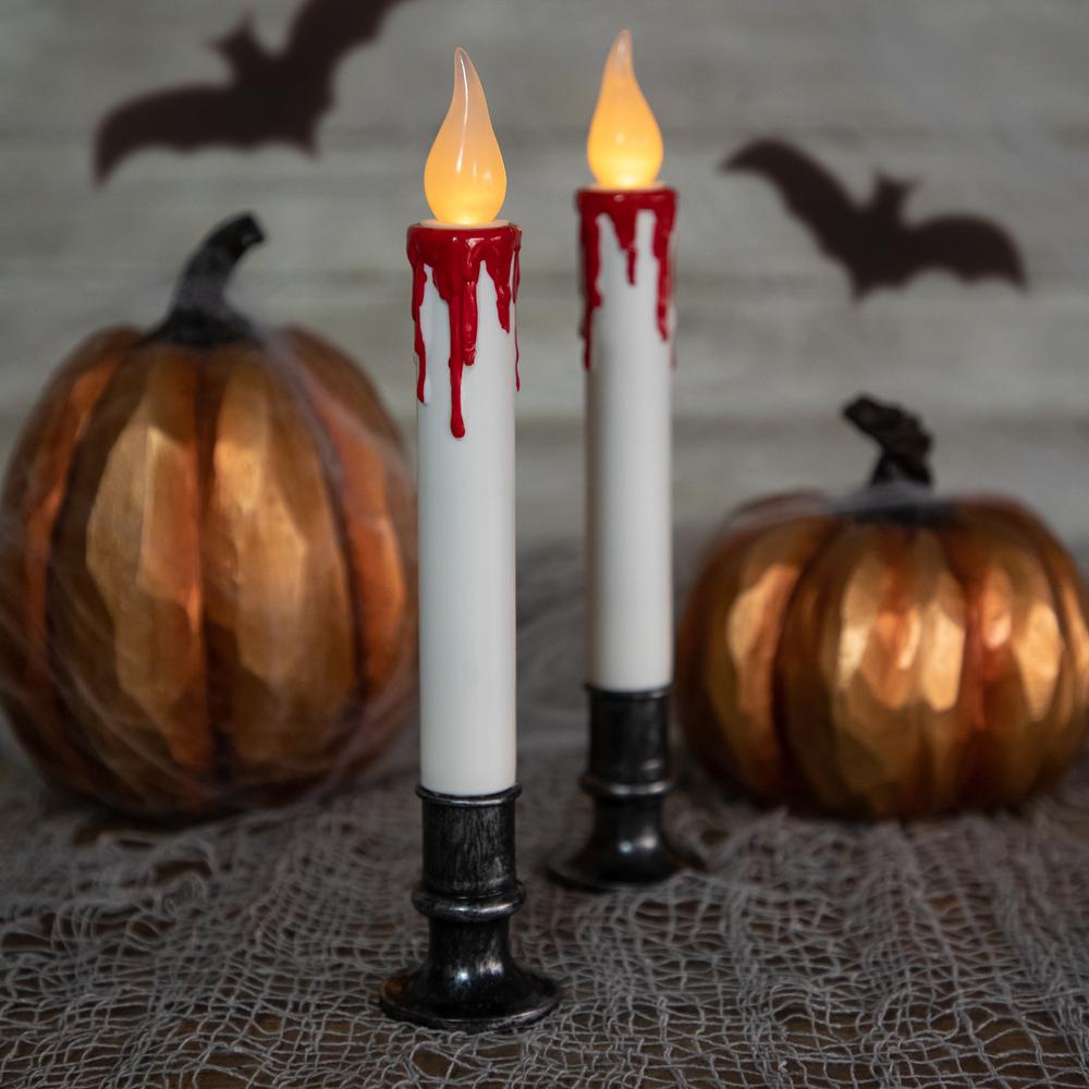 Set of 2 Pre-lit LED White and Red Halloween Candles 9". Picture 5