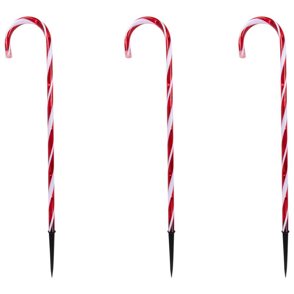 Set of 3 Red and White Twinkle Candy Cane Pathway Markers 26". Picture 4