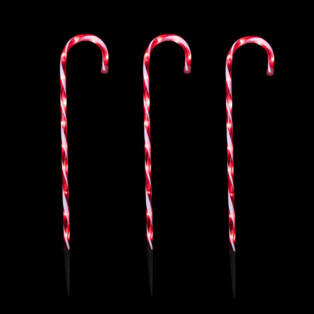 Set of 3 Red and White Twinkle Candy Cane Pathway Markers 26". Picture 3