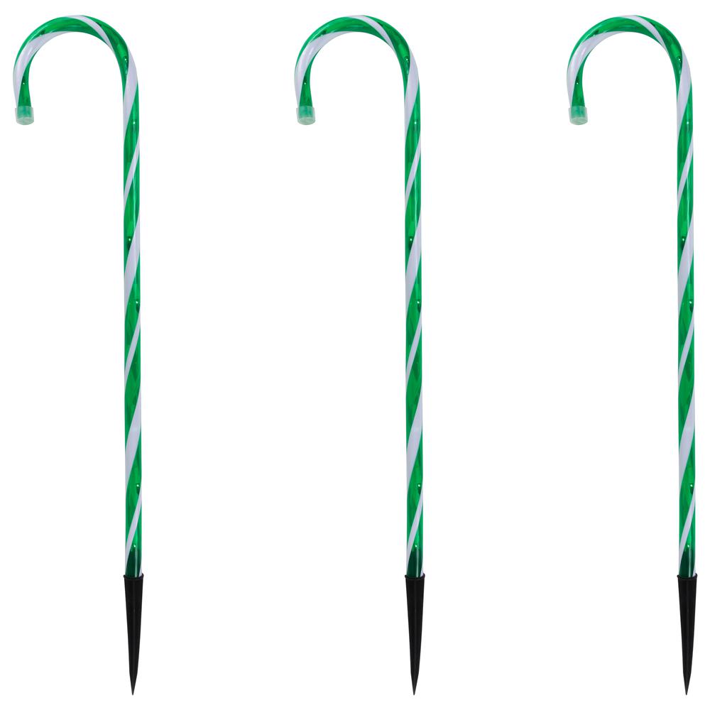Set of 3 Green and White Twinkle Candy Cane Pathway Markers 26". Picture 4