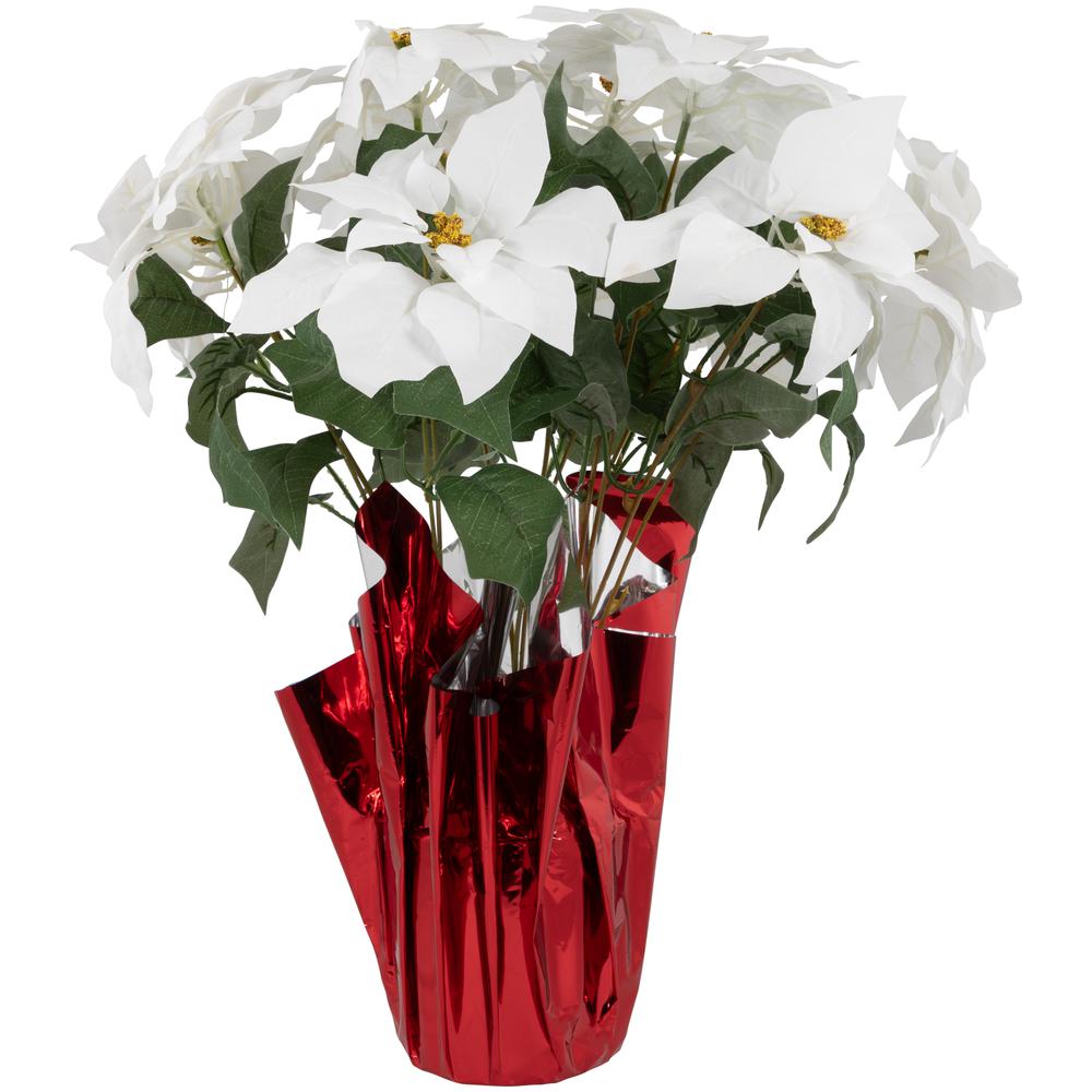 22" White Artificial Christmas Poinsettia Flowers with Red Wrapped Base. Picture 1
