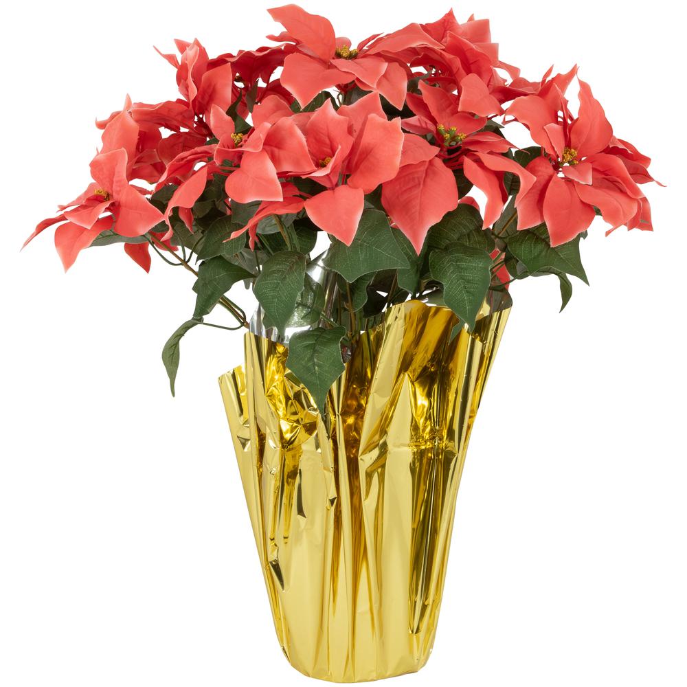 28" Dark Pink Artificial Christmas Poinsettia with Gold Wrapped Base. Picture 1