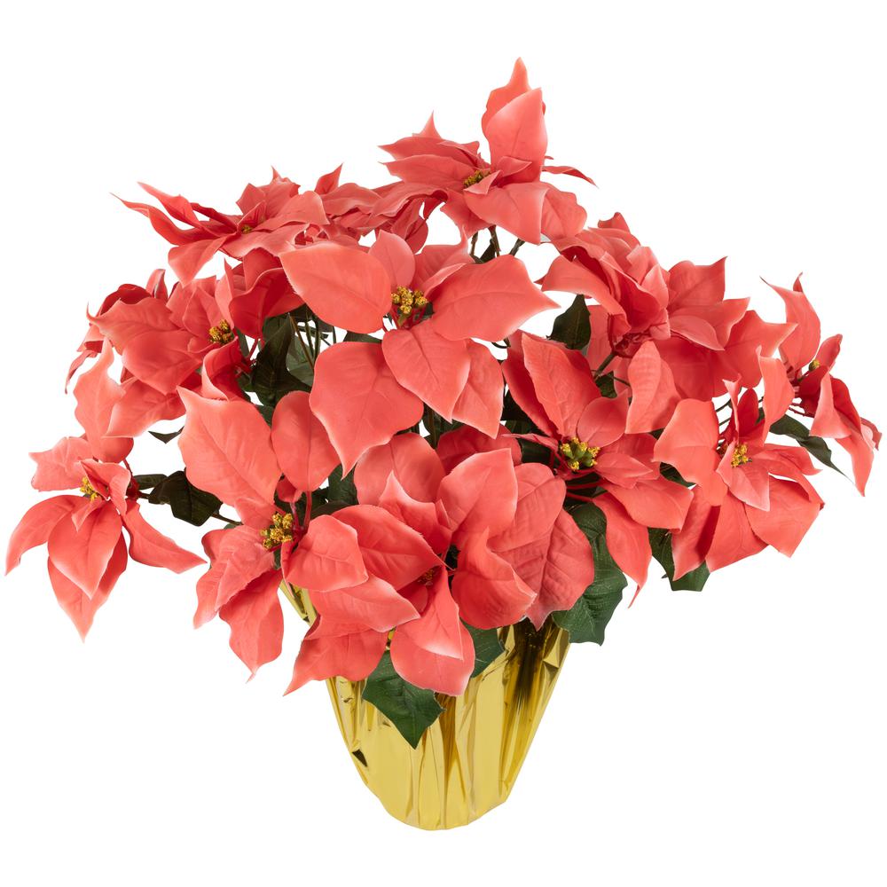 28" Dark Pink Artificial Christmas Poinsettia with Gold Wrapped Base. Picture 4