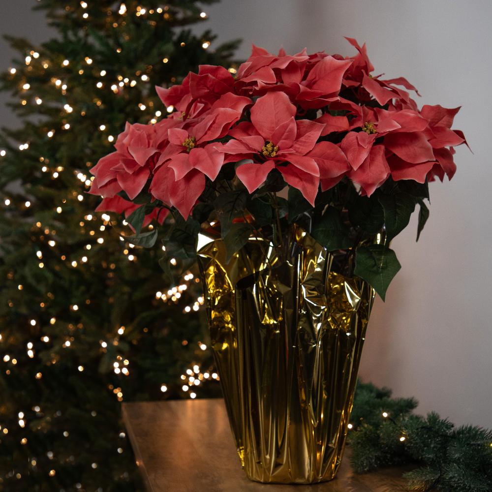 28" Dark Pink Artificial Christmas Poinsettia with Gold Wrapped Base. Picture 2