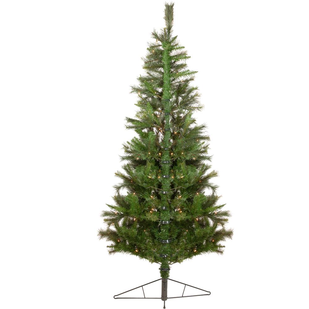 6.5' Pre-Lit Medium Canyon Pine Artificial Christmas Wall Tree  Clear Lights. Picture 6