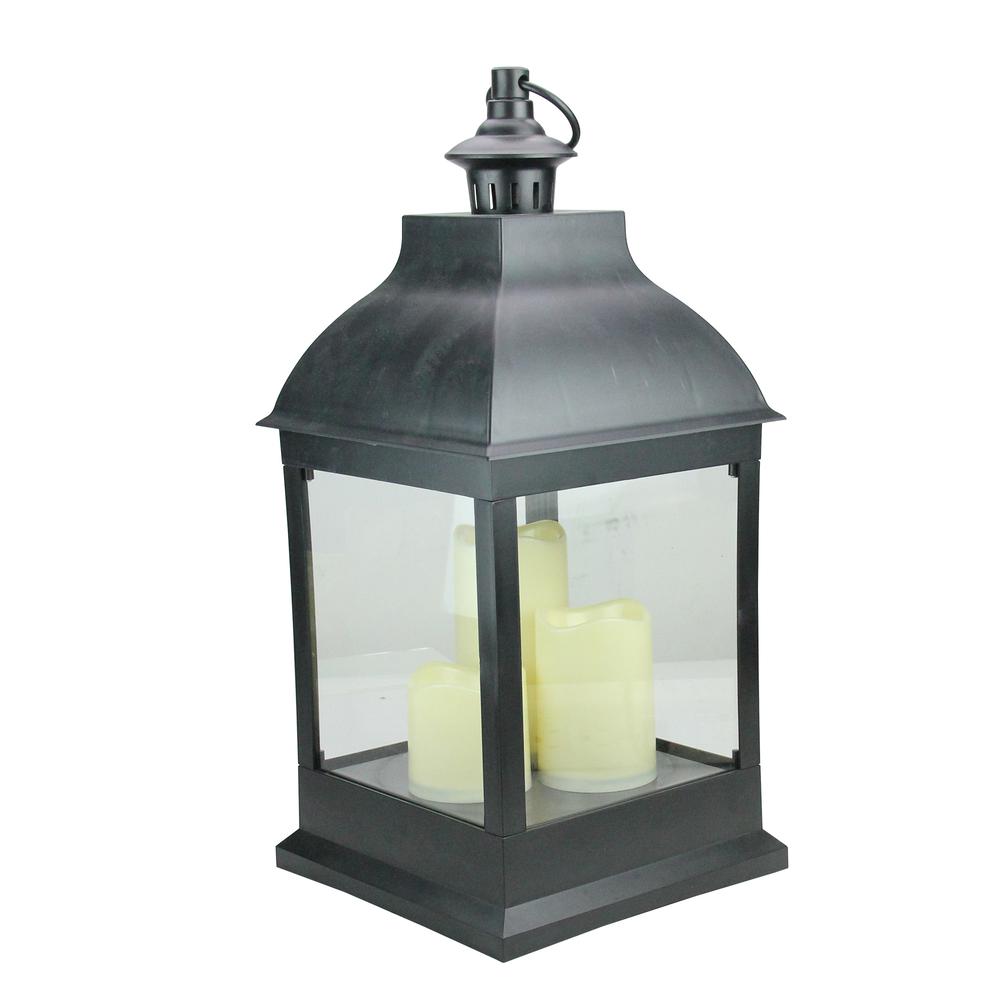 20" Large Black Candle Lantern with 3 Flameless LED Candles. Picture 2