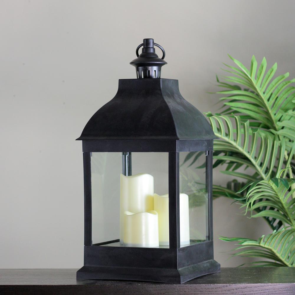 20" Large Black Candle Lantern with 3 Flameless LED Candles. Picture 3