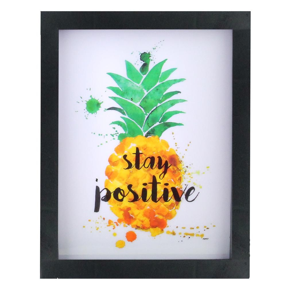 9" LED Lighted 'Stay Positive' Pineapple Framed Light Box. Picture 1