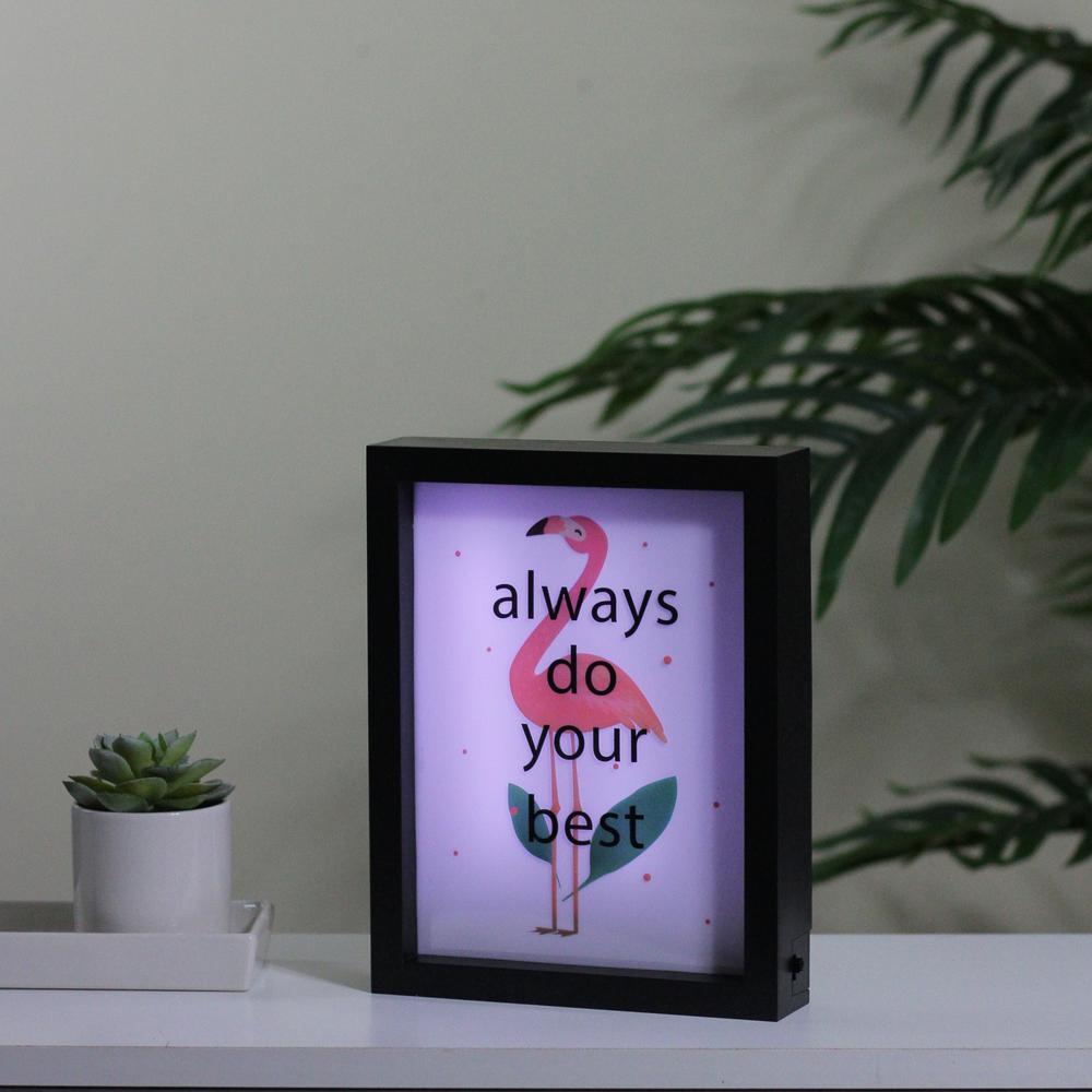 LED Lighted 'Always Do Your Best' Flamingo Framed Light Box 9" x 7". Picture 4